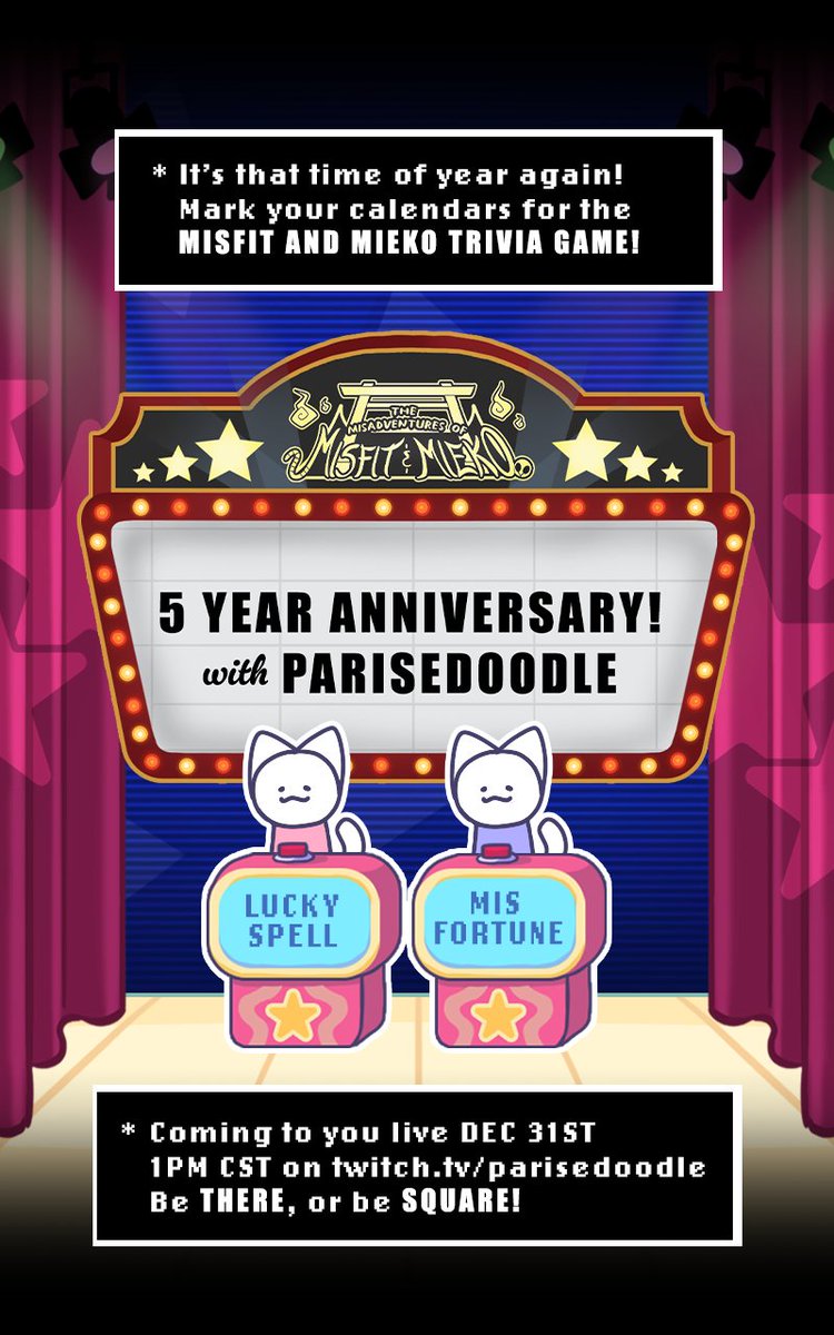 IT’S TRIVIA TIME!!
Now live on Twitch!
twitch.tv/parisedoodle