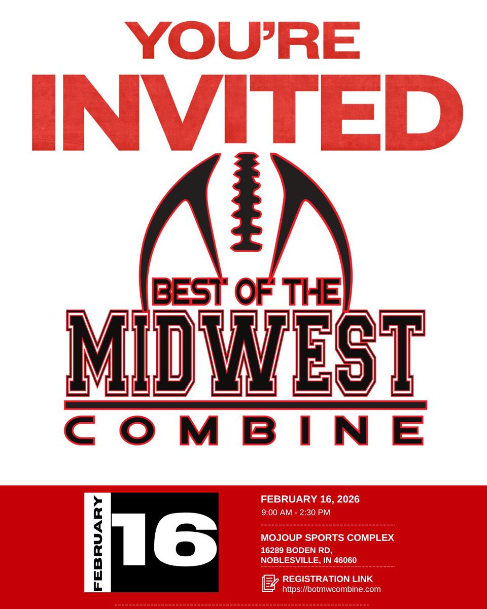 Thankful for the invite <a href="/BOTMWCombine/">BestOfTheMidwest</a> !!
<a href="/ChadSimmons_/">ChadSimmons</a> <a href="/BrianDohn247/">BrianDohn247</a> <a href="/Bryan_Ault/">Bryan Ault - Midwest Scout</a> <a href="/SWiltfong_/">Steve Wiltfong</a> <a href="/IndianaPreps/">Indiana Preps</a> <a href="/TheUCReport/">Billy Tucker</a> <a href="/adamgorney/">Adam Gorney</a> <a href="/CraigHaubert/">Craig Haubert</a> <a href="/AllenTrieu/">Allen Trieu</a> <a href="/DemetricDWarren/">Demetric D. Warren</a> <a href="/TomLoy247/">Tom Loy</a> <a href="/TomLuginbill/">Tom Luginbill 🇺🇸 🏈</a> <a href="/RivalsCamp/">Rivals Camp Series</a> <a href="/247recruiting/">247Sports Recruiting</a> <a href="/FootballAndrean/">Andrean Football</a>