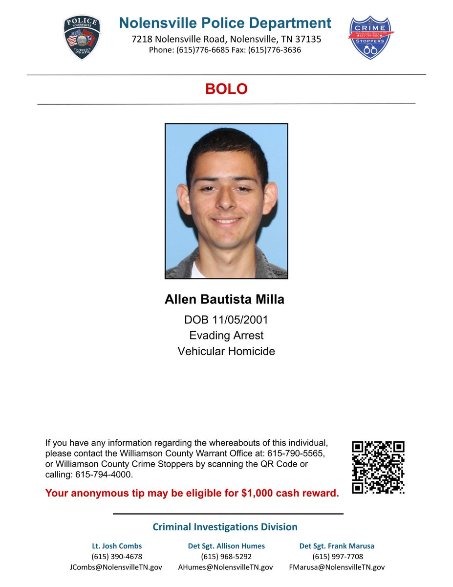 WCTN_CS's tweet photo. 🚨🚨Nolensville PD needs our help finding this individual.  $1,000 reward has been approved. Go to https://t.co/CMOC0wk9EQ or call 615-794-4000 to anonymously leave a tip with a call taker🚨🚨 https://t.co/er8otn14Y9