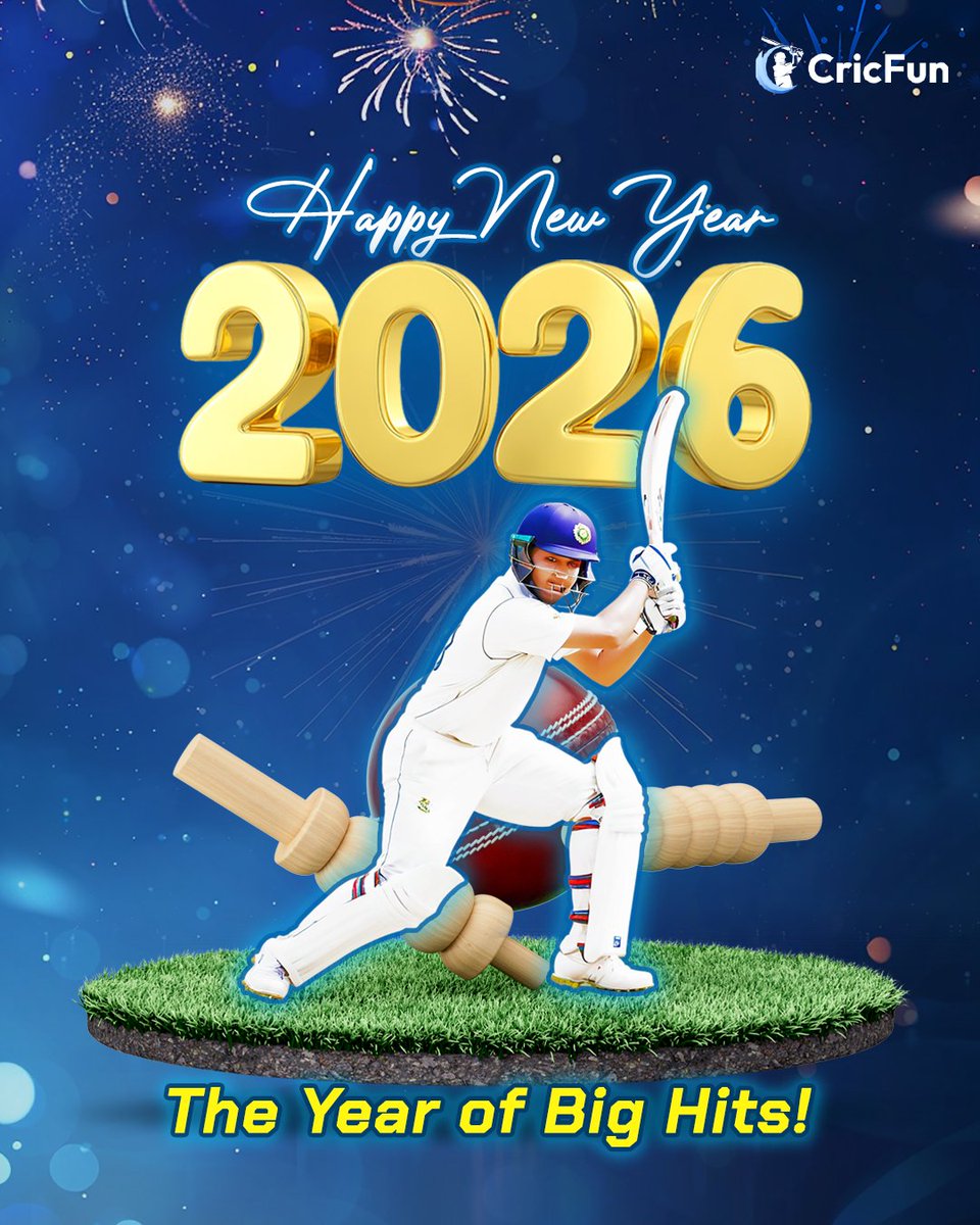 CricFunApp's tweet photo. New Year, endless cricket thrills 🏏
Live scores, sixes, wickets &amp; every moment - Only on Cricfun. 📲

#Cricket #CricketFever #NewYear2026 #NewChapter #Sports https://t.co/wFrXQZaz2I