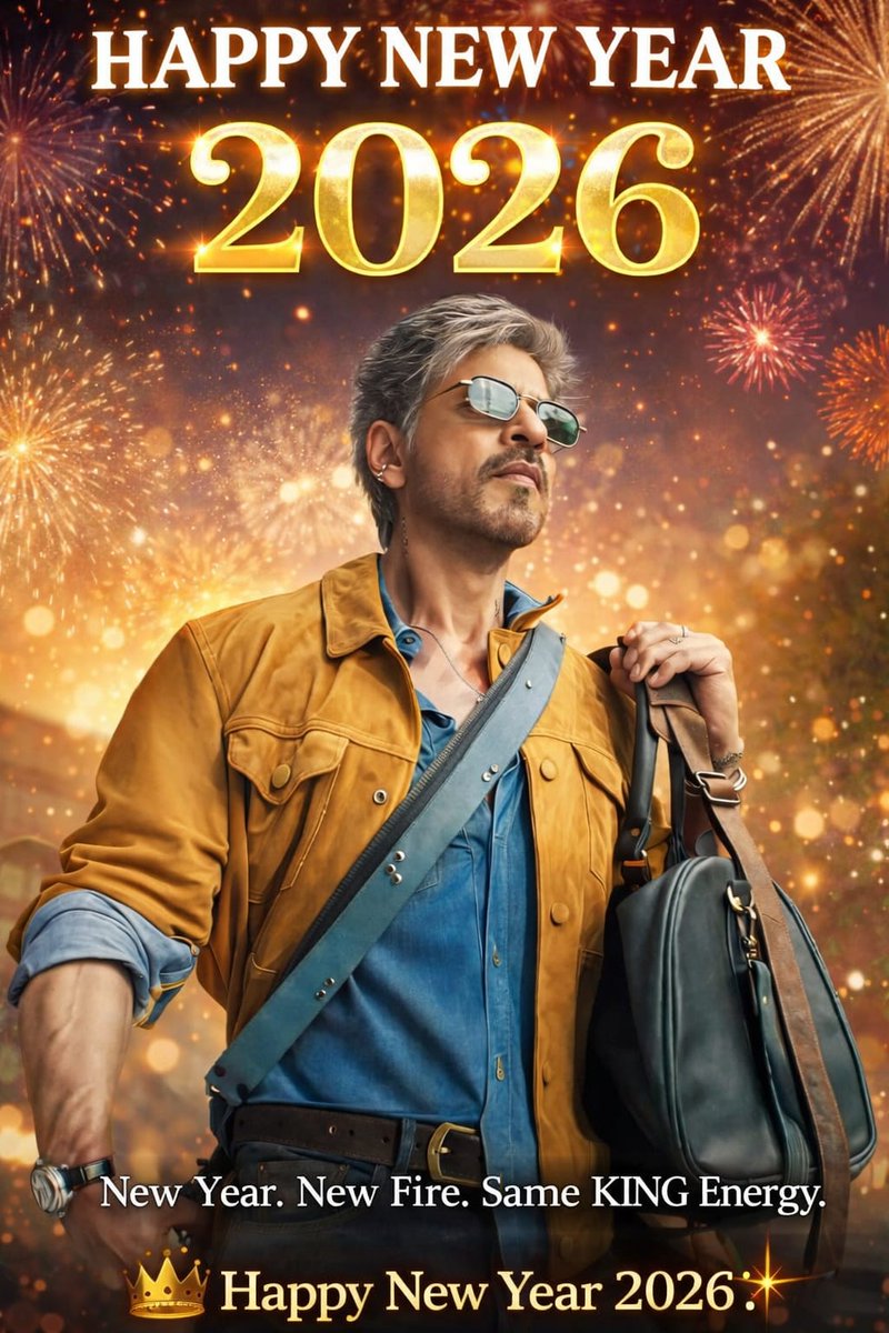 SRKUniverse's tweet photo. Here’s to welcoming 2026 with hearts full of love, eyes full of dreams, and souls full of SRK magic. ❤️ Sending KING-sized New Year wishes from the SRK Universe family to fans across the world! 👑

@iamsrk

#ShahRukhKhan #KingKhan #SRK #King #HappyNewYear #HappyNewYear2026 #NewYear2026 #NewYear