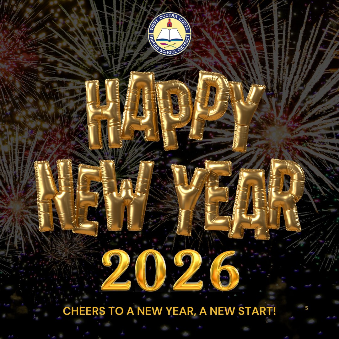 ✨ Año nuevo. Nuevos comienzos. ✨
Al comenzar un nuevo año, WCCUSD reafirma su compromiso de fortalecer nuestras escuelas y apoyar a nuestra comunidad. Agradecemos a nuestros estudiantes, familias, educadores y personal por su dedicación y colaboración mientras avanzamos juntos.