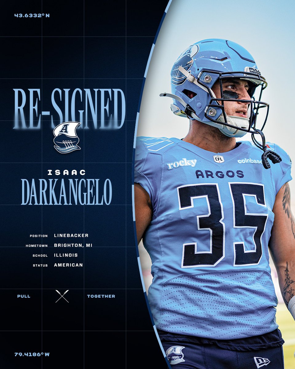 TorontoArgos's tweet image. We’ve re-signed Illinois LB Isaac Darkangelo and Idaho WR David Ungerer III 🤝