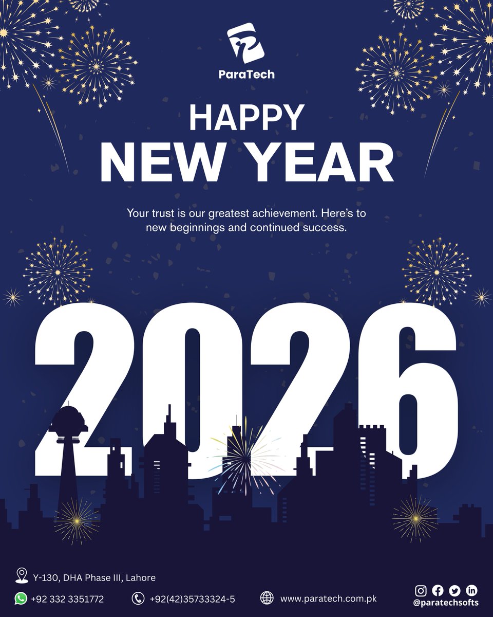 paratechsofts's tweet image. Happy New Year 2026 🎉
Grateful for the trust, excited for new beginnings, and committed to delivering smarter digital solutions ahead.
- Team ParaTech 🚀
#HappyNewYear2026 #ParaTech #Innovation #DigitalTransformation #HappyNewYear