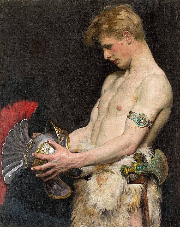 GodsWhisper777's tweet image. ‘germanic warrior with helmet’ - osmar schindler (1902)