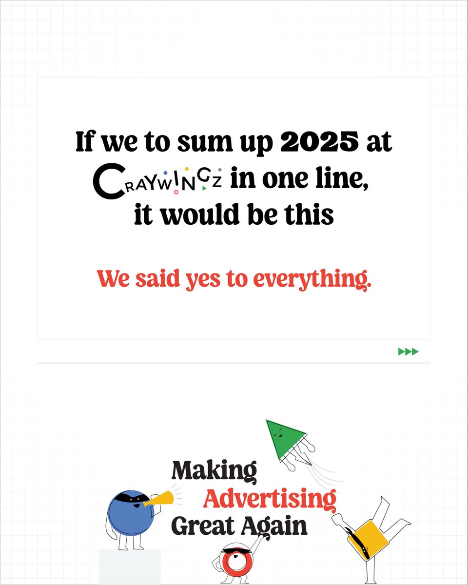 craywingz's tweet photo. 2025: We said yes.
Even when it was hard.
Especially when it was new.

Not perfect.
But honest.
And relentless.

Clients believed.
The team delivered.

2026 begins with intent.
And a longer view.

Craywingz.
Making Advertising Great Again. https://t.co/PEjJpJYrJQ