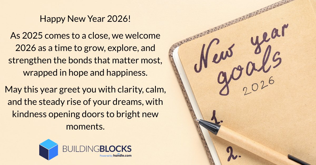 HandleBBlocks's tweet image. Happy New Year 2026! 🎉

A new year brings fresh starts, new goals, and endless possibilities, and the Handle.com BuildingBlocks Community is stepping into it together, with you.

Here’s to bold ideas, meaningful connections, and a community that supports,…