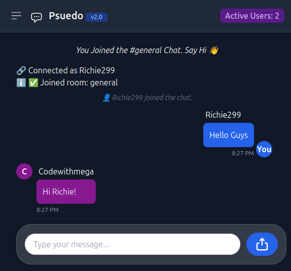 tgaming_mega's tweet photo. This is Psuedo (u before the e) a public chat room that allows people around the globe send text messages without being tracked. Totally anonymous!

Try Psuedo with your friends today
Link: https://t.co/JFXcgNyygz
(the page might take a while to load due to the free hosting plan) https://t.co/hMm31lGrFY