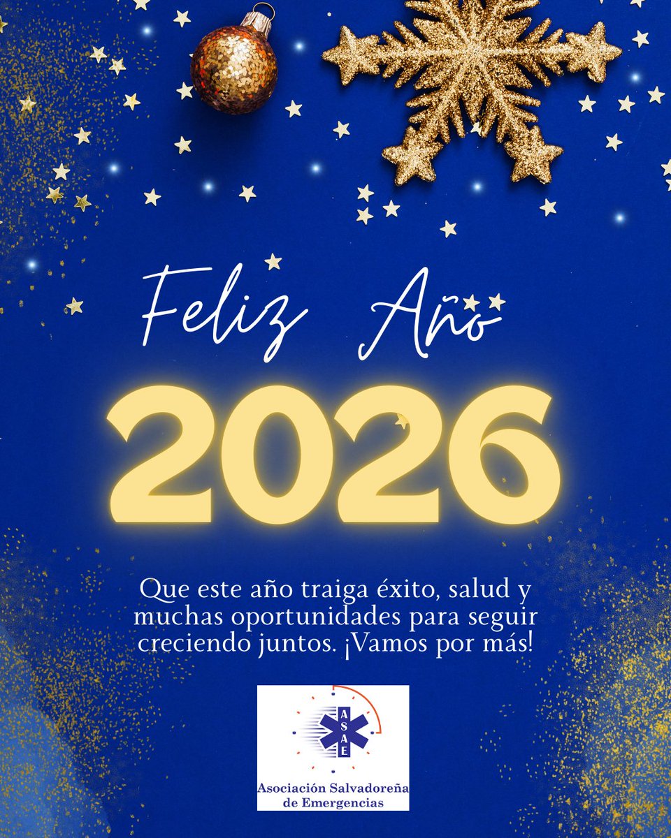 La Asociación Salvadoreña de Emergencias (ASAE) les desea un Año 2026 pleno de salud, proyectos realizados, trabajo y felicidad.
Nos esperan grandes cosas para este Año Nuevo.
No olvides ser parte de ASAE y formar parte de este proyecto con muchos beneficios para ti.
#ASAEoficial
