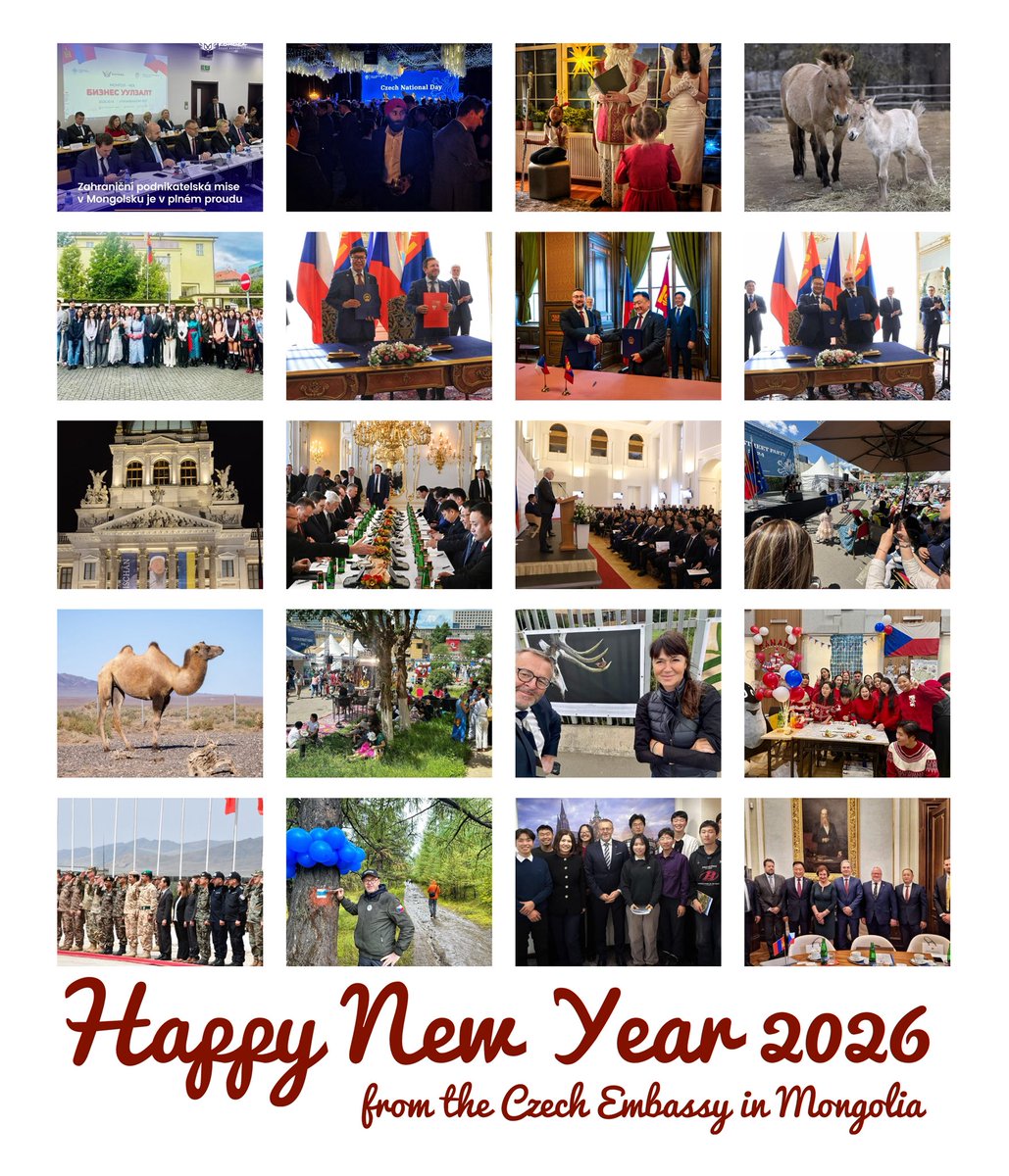 ✨ Happy New Year from the Czech Embassy team in Ulaanbaatar!
Thank you to our friends and partners for a year of trust and cooperation. Wishing you health, happiness, and success in the year ahead. We look forward to continuing our work together. 🇨🇿🤝🇲🇳🎉