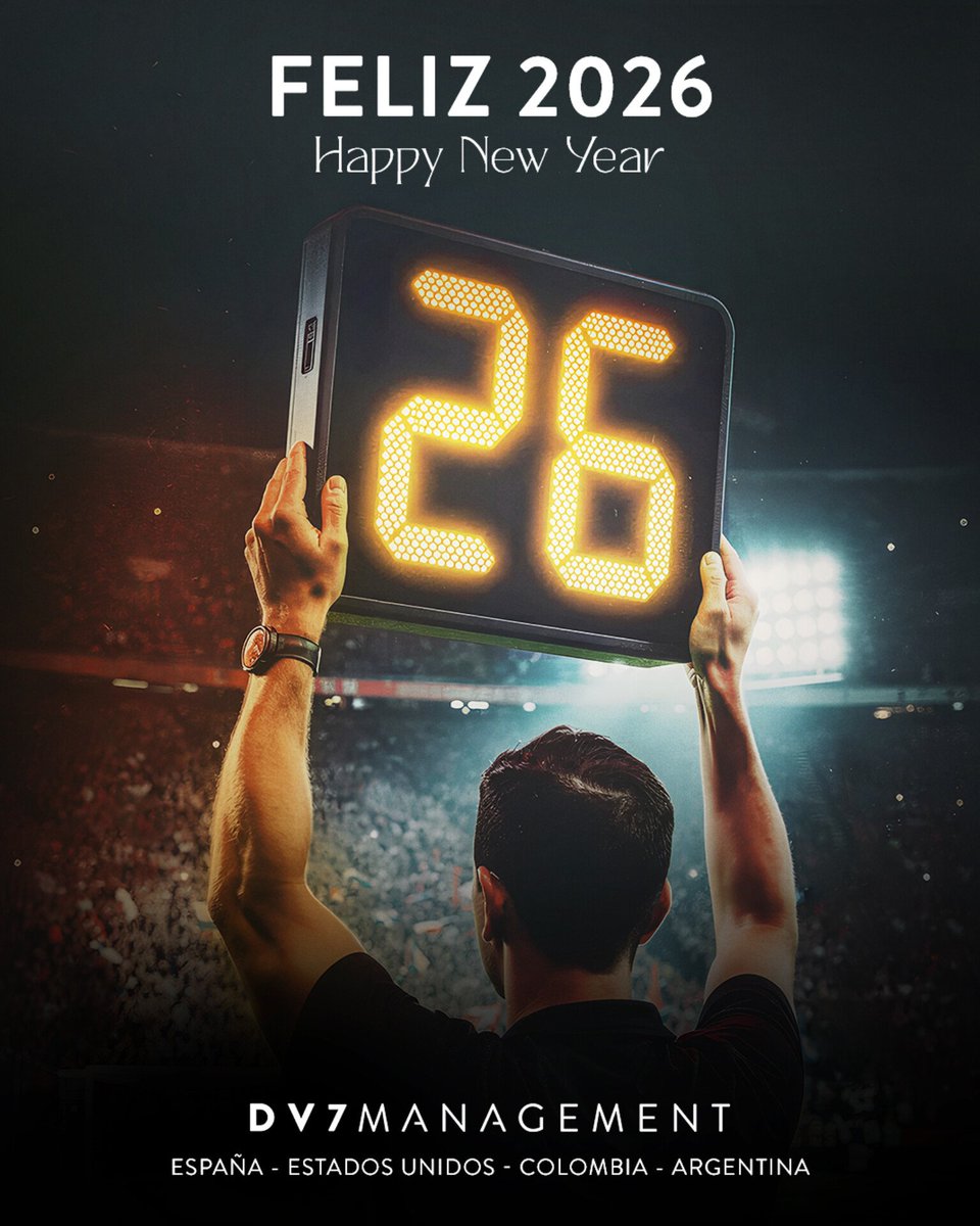 DV7Management's tweet image. ⌛2️⃣0️⃣2️⃣6️⃣, calienta que sales. ⚽🔥  

Por un nuevo año de crecimiento y momentos memorables junto a nuestros clientes y amigos. Vamos a por él. 🚀✨

#Feliz2026 #HappyNewYear
#DV7ManagementLatam
#DV7ManagementArgentina
#DV7Management | #DV7Group