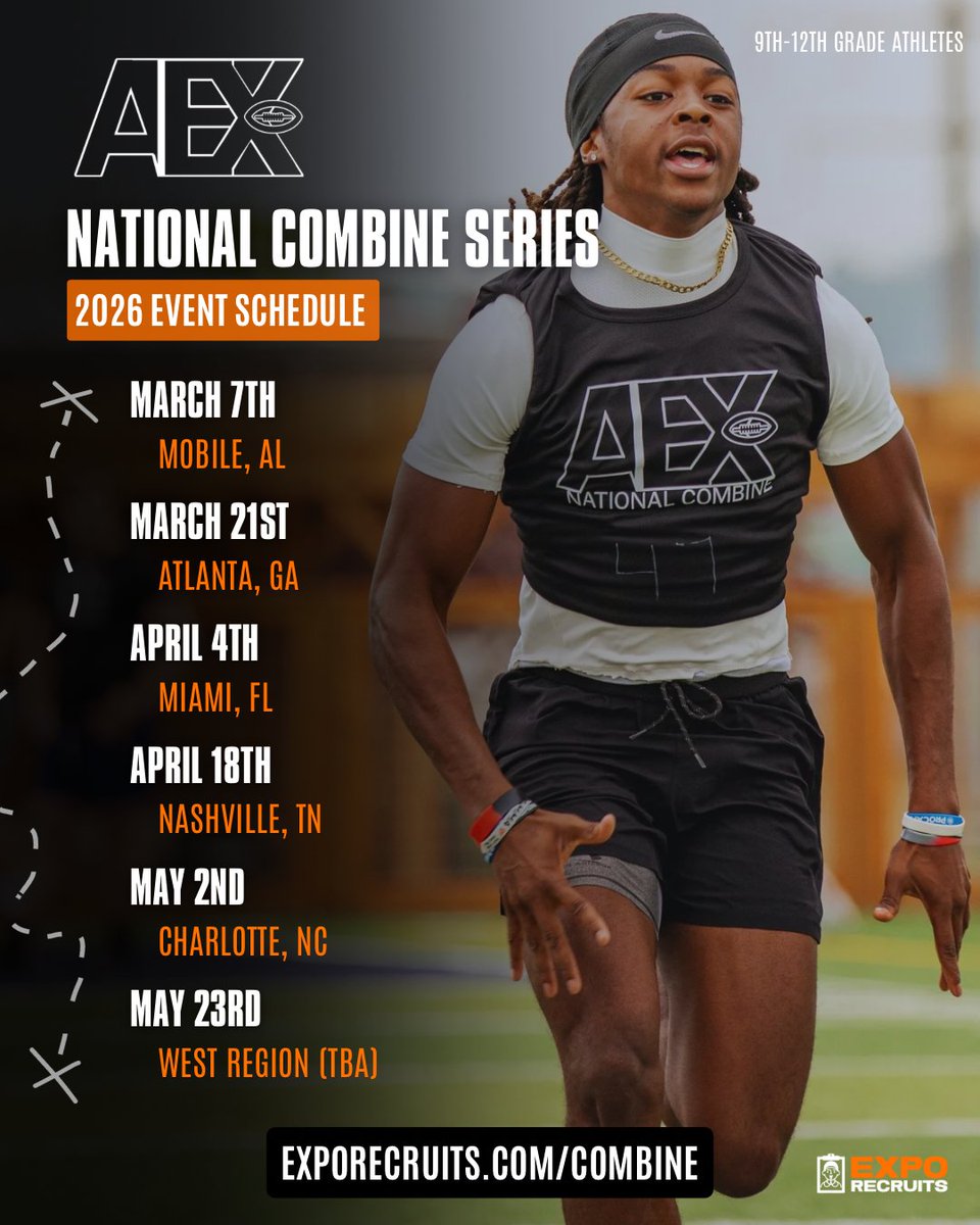 SacShowcase's tweet photo. @kyl3nnn Secure you're spot for the AEX NATIONAL COMBINE MOBILE AL MARCH 7TH. ALL THE TOP PLAYERS WILL BE COMPETING TO ADVANCE FOR AN OFFICIAL INVITATION TO THE AEX ALL-AMERICAN BOWL GAME.
SECURE YOU'RE REGISTRATION ON https://t.co/803ttPWecX https://t.co/b3nDtHPgO6