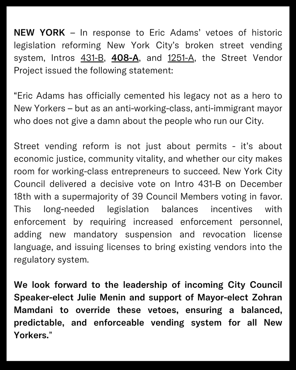 By vetoing these bills, the mayor is denying NYC's smallest