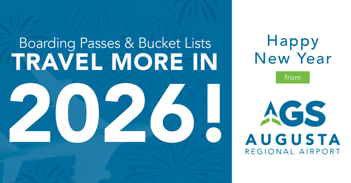 🎟️ Boarding passes
✨ Bucket lists
✈️ Travel more in 2026

Happy New Year from Augusta Regional Airport!

#flythereflyhome #flyags #augustaga #flylocal #augustaregionalairport #travel #HappyNewYear2026