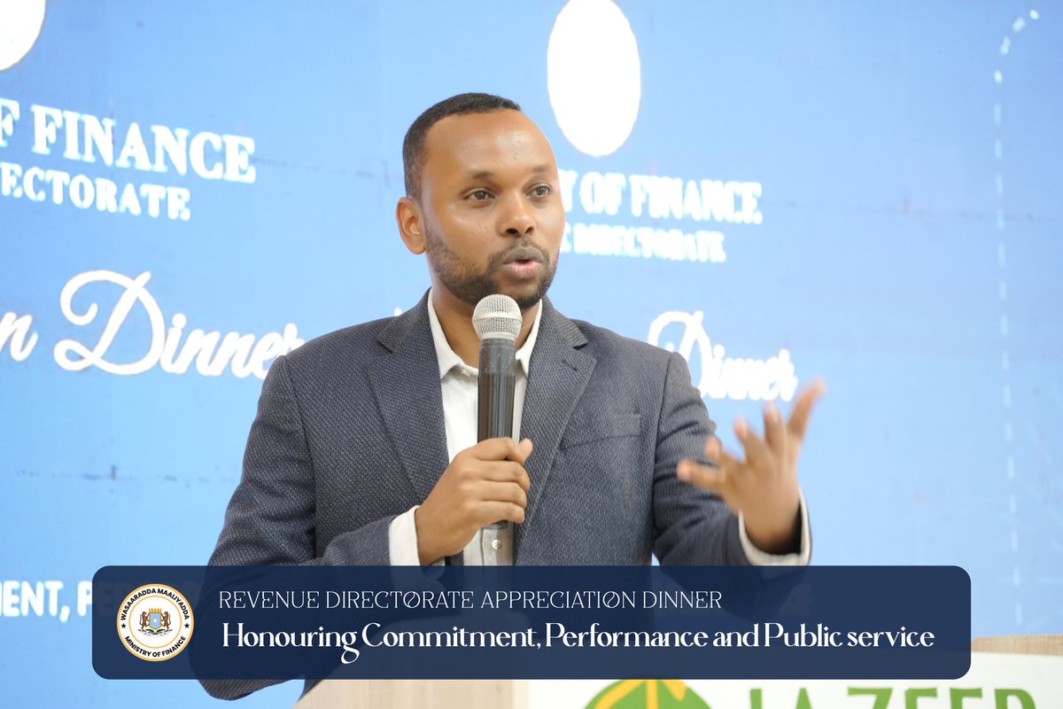 The Office of the Director General of Revenue at the Ministry of Finance hosted an appreciation dinner recognizing the dedication, performance, and public service of revenue staff.
#Theme: Honouring Commitment, Performance and Public Service
<a href="/MoF_Somalia/">Ministry of Finance</a>