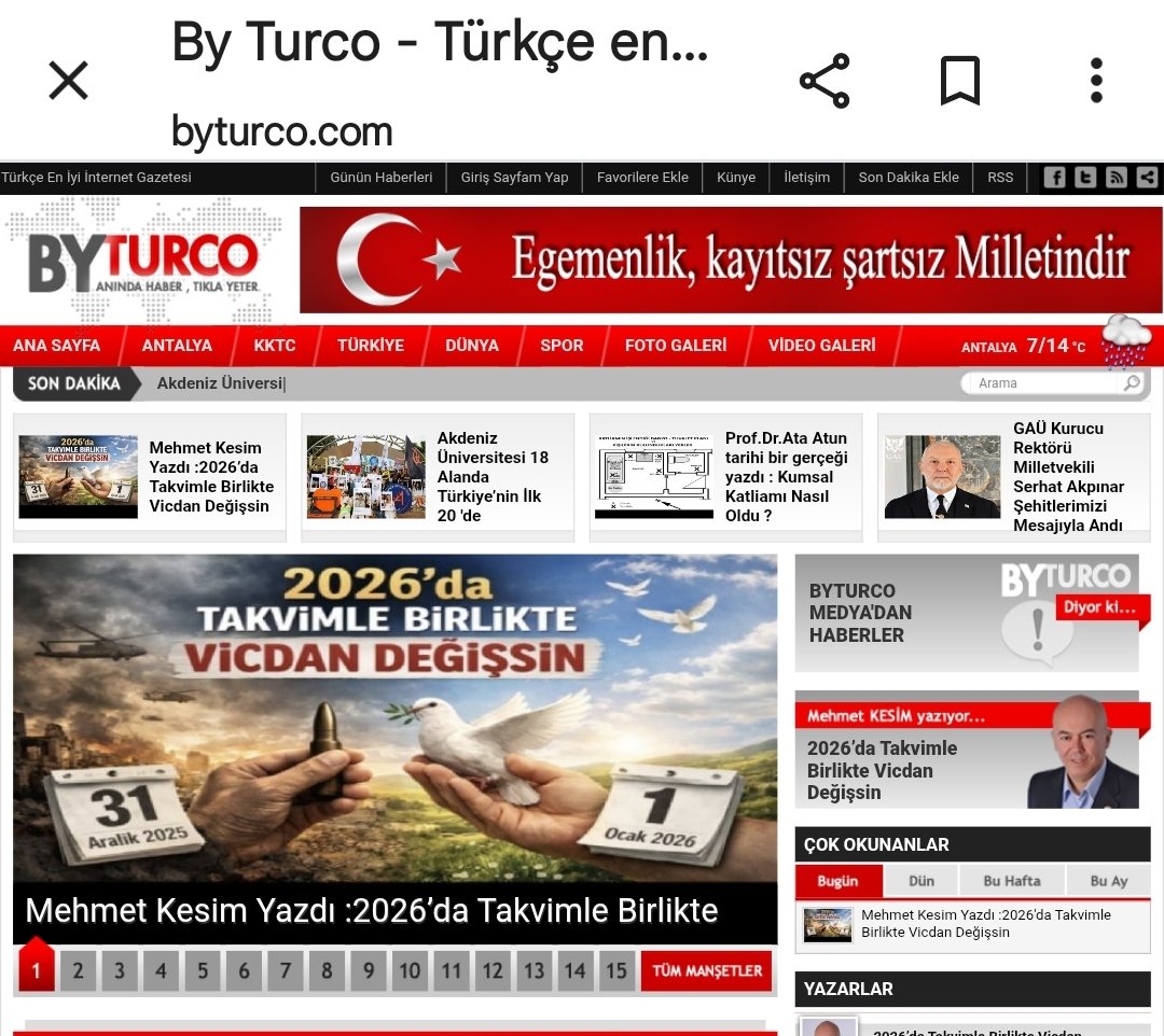 Mehmet Kesim Yazdı :2026’da Takvimle Birlikte Vicdan Değişsin Gazeteci Yazar Mehmet Kesim Yeni Yıl konusunda yazdığı,çok önemli bir köşe yazısı ilgiyle okununacak.Çok konuşulacak.#MehmetKesimYazdı #ByturcoMedya #YeniYılMesajı  
     byturco.com
share.google/NBqPklnLjWMERZ…