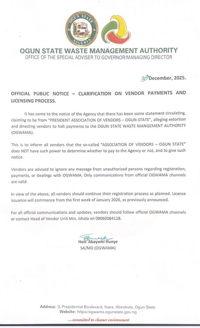 OGWAMA2's tweet image. Public Notice: OGWAMA clarifies vendor payments and licensing process. Vendors should rely only on official OGWAMA communications.