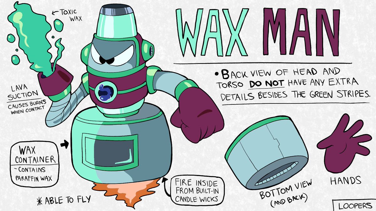 loopa23's tweet image. #MegaManDO #DesignARobotMaster @MegaMan 

Wax Man - A hybrid of a translucent lava lamp within a candle wax container, but uses it to his advantage in order to fly around. 

Pen Name: Loopers
