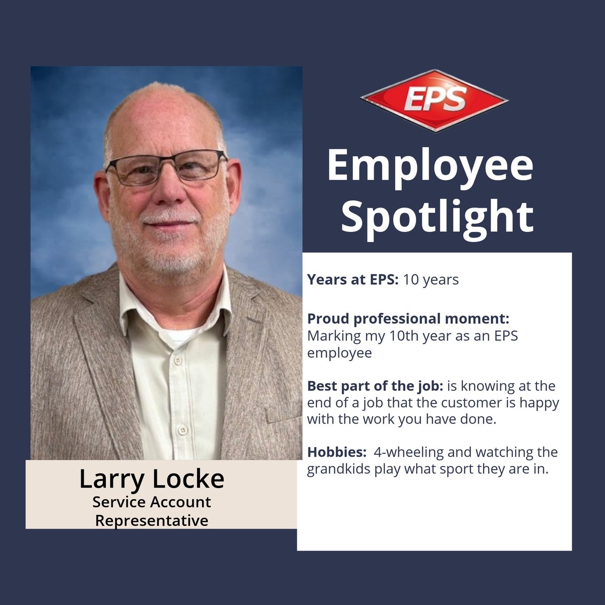 Larry has worked his way up from the field to the Service Account Representative role. He has used his experience to educate other technicians and is a vital part of our business. He works well with all our teams and brings a great attitude to work every day! #employeespotlight