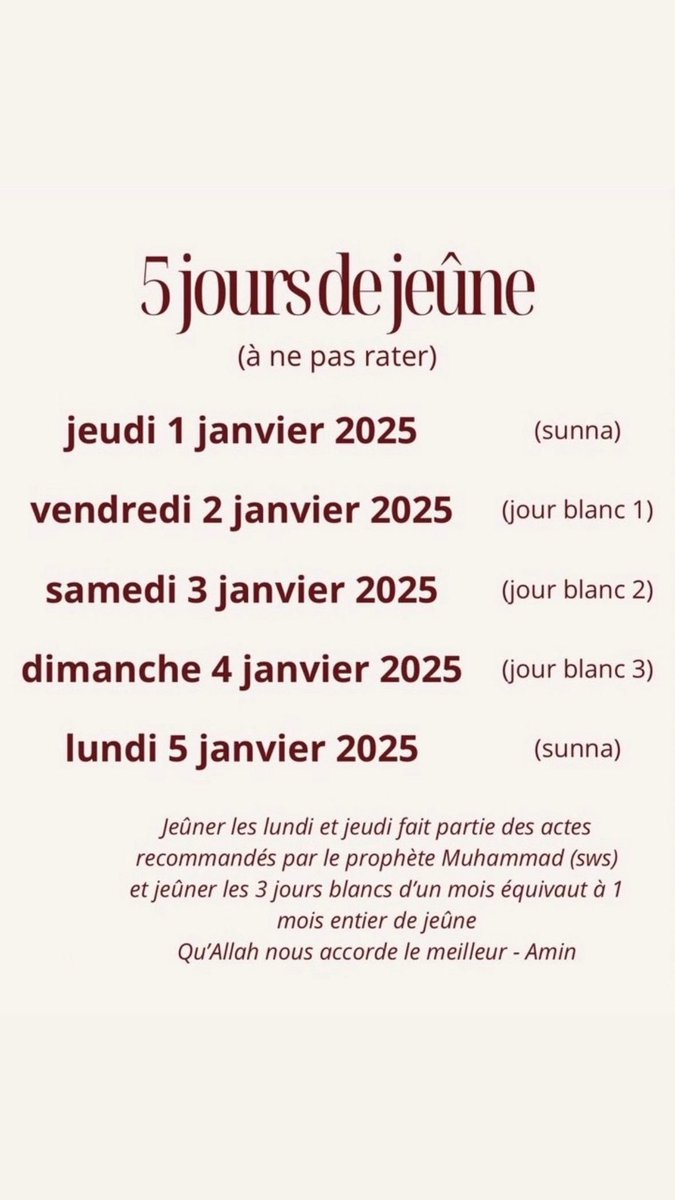 5 jours de jeûne 🌷🌷