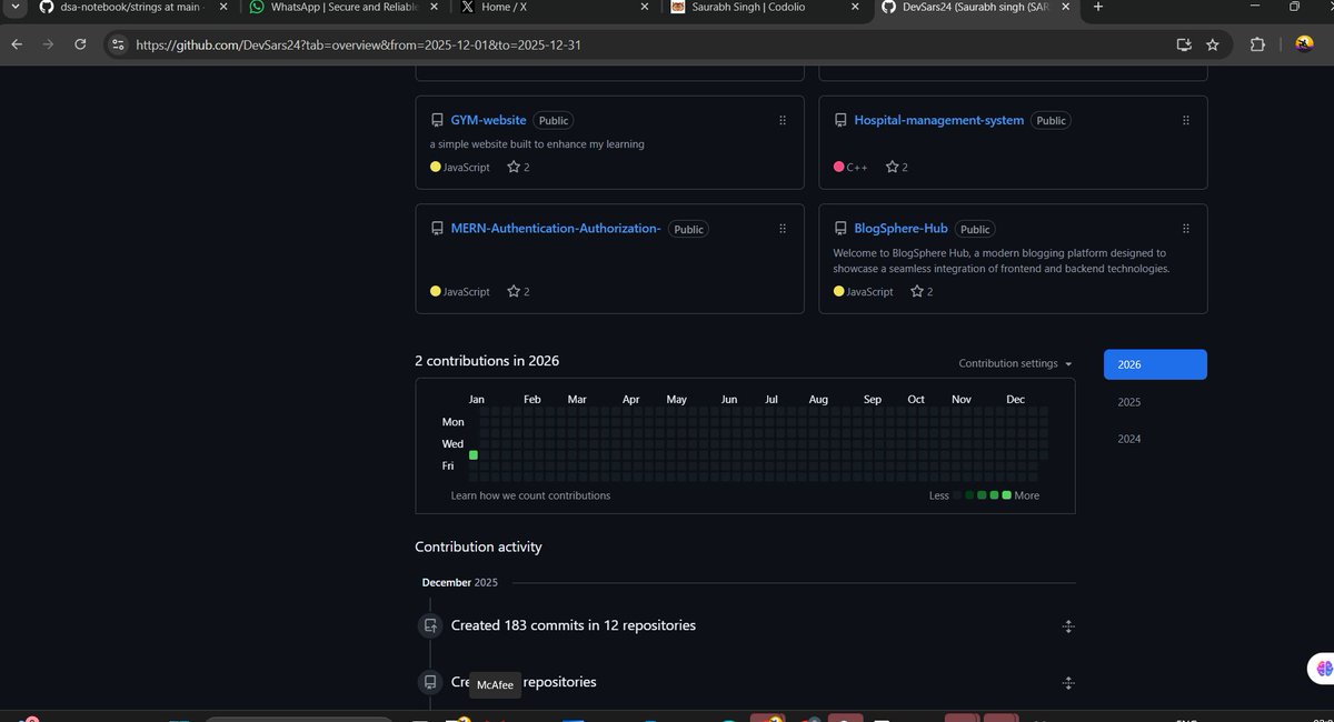 SaurabhSin15850's tweet photo. Why wait for morning when you can code into the New Year? 
 Just dropped my FIRST GitHub contribution of 2026 at 2 AM—starting strong with zero regrets!!

Shoutout to the legends: @github @GithubProjects @natfriedman  @octocat 

#OpenSource #FirstContribution #GitHub https://t.co/X3OdGoUN9P