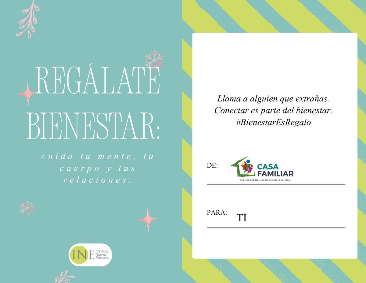 #Bienestaresregalo 

Regálate Bienestar: cuida tu mente, tu cuerpo y tus relaciones. 💚