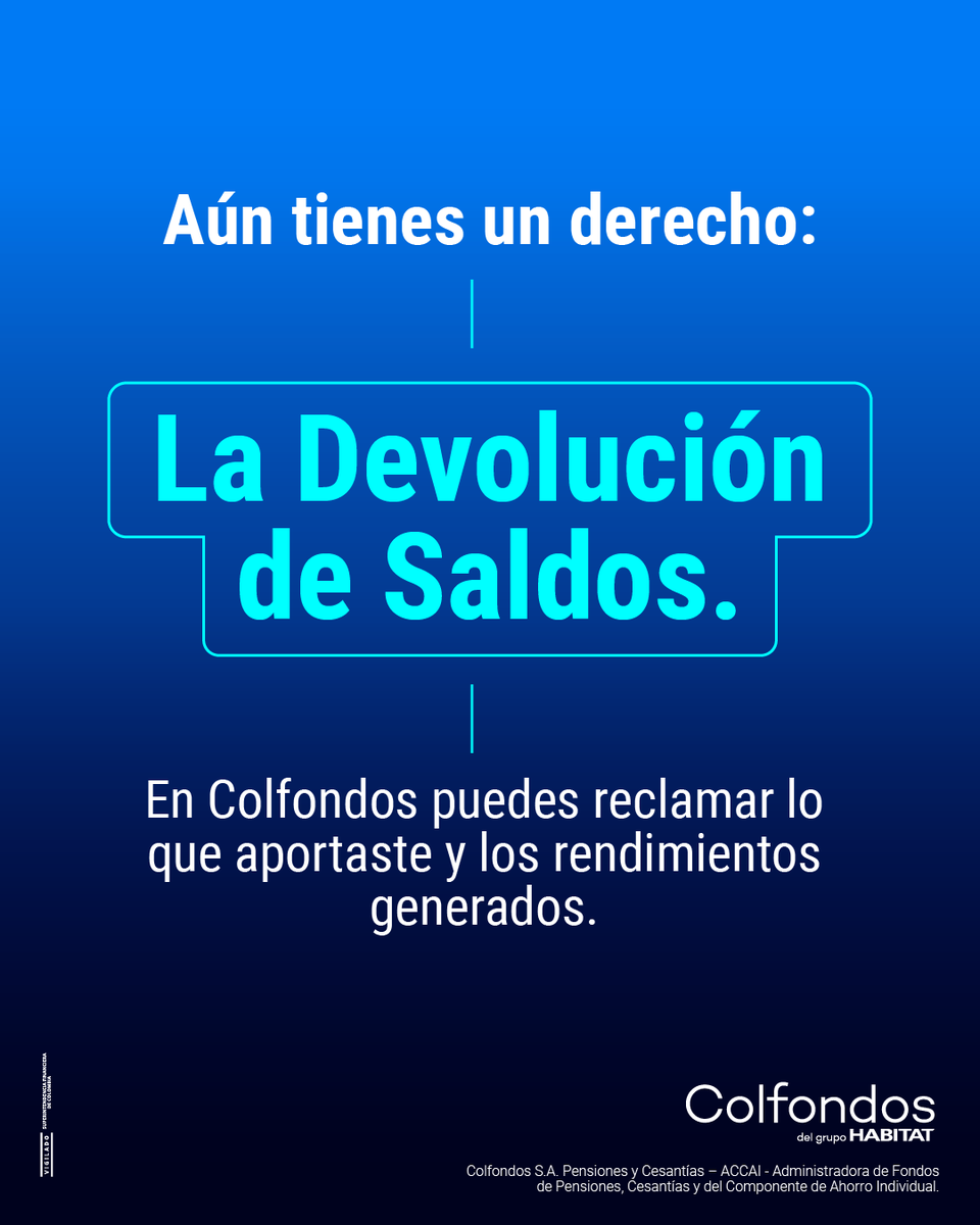 ColfondosOnline's tweet photo. 📌 Dato clave: La Ley 100 establece que, si no alcanzas las semanas para pensionarte, puedes acceder a la Devolución de Saldos.
En Colfondos estamos para acompañarte en este proceso.
👉 Conoce más aquí https://t.co/R93XnZ0Kum https://t.co/xyzrp457n5