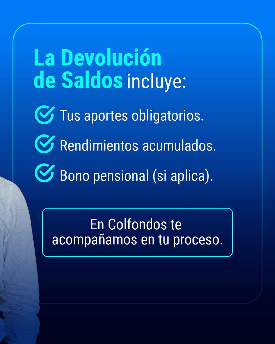 ColfondosOnline's tweet photo. 📌 Dato clave: La Ley 100 establece que, si no alcanzas las semanas para pensionarte, puedes acceder a la Devolución de Saldos.
En Colfondos estamos para acompañarte en este proceso.
👉 Conoce más aquí https://t.co/R93XnZ0Kum https://t.co/xyzrp457n5