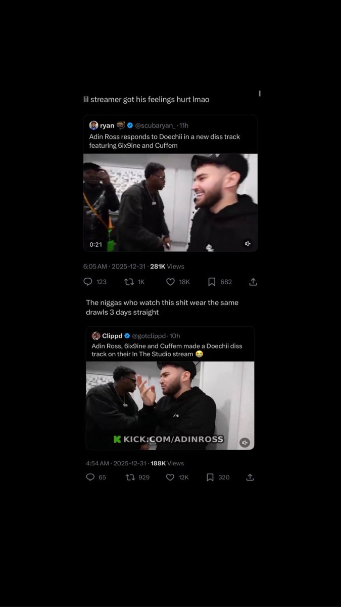 clippedszn's tweet image. Fans believe Doechii &amp;amp; her record label ‘TDE’ are BOTTING hate posts against Adin Ross after his disstrack with 6ix9ine 😬