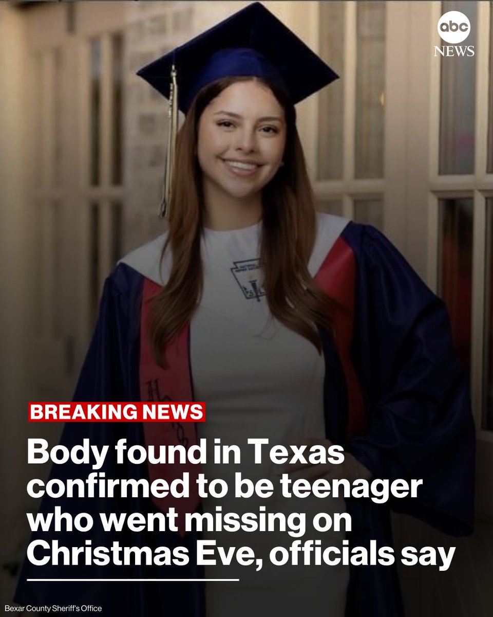 ABC's tweet image. BREAKING: A body found in Texas on Tuesday has been identified as 19-year-old Camila Mendoza Olmos, who had been missing for nearly one week, the local sheriff's office said. 

The medical examiner determined she died by suicide. abcnews.link/tJ1kJTa