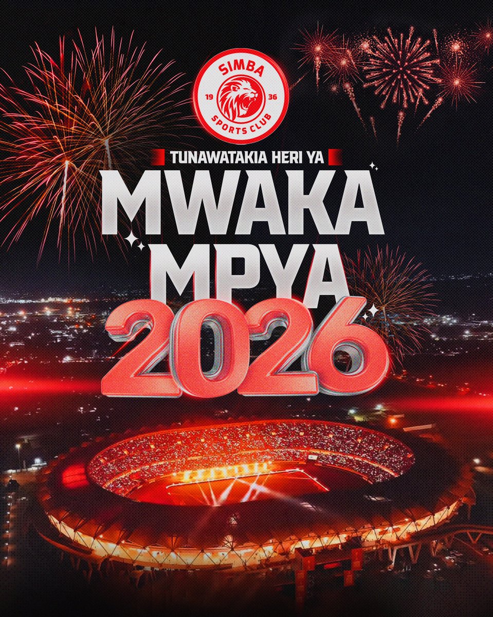 SimbaSCTanzania's tweet photo. Heri ya Mwaka Mpya 2026 kwa Wanasimba wote duniani. #NewYear2026 #NguvuMoja https://t.co/hFK9DP4DpA