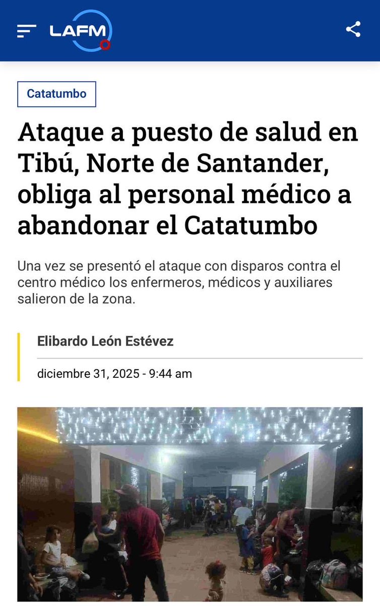 🕊️ Rechazo total a la violencia en el Catatumbo. Atacar un puesto de salud en Pachelli (Tibú) y obligar a la misión médica a salir deja a miles sin atención. Proteger la vida implica garantizar seguridad para el personal de salud y continuidad del servicio ya.