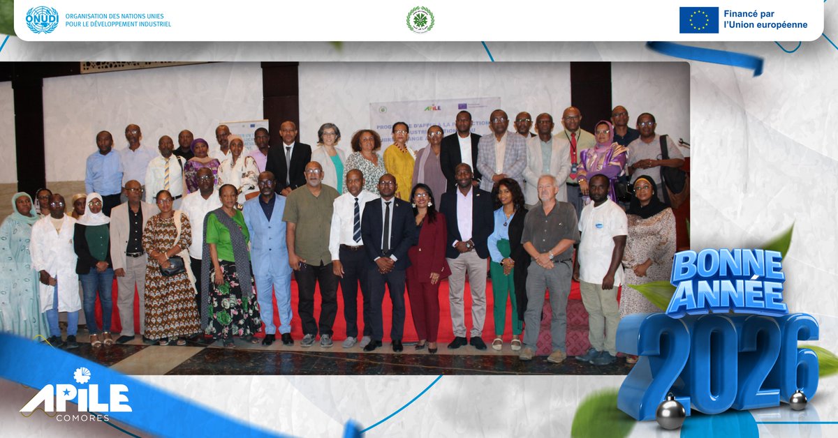 ✨ Bonne année 2026 ✨
Le projet APILE, financé par l’UE et mis en œuvre par l’ONUDI, poursuit son engagement pour le développement du tissu productif comorien. En 2026, cap sur la consolidation des acquis, l’inclusion et un impact durable #UE🇰🇲🤝 <a href="/gouvkm/">Gouvernement Comores</a> <a href="/UNIDO/">UNIDO</a>
