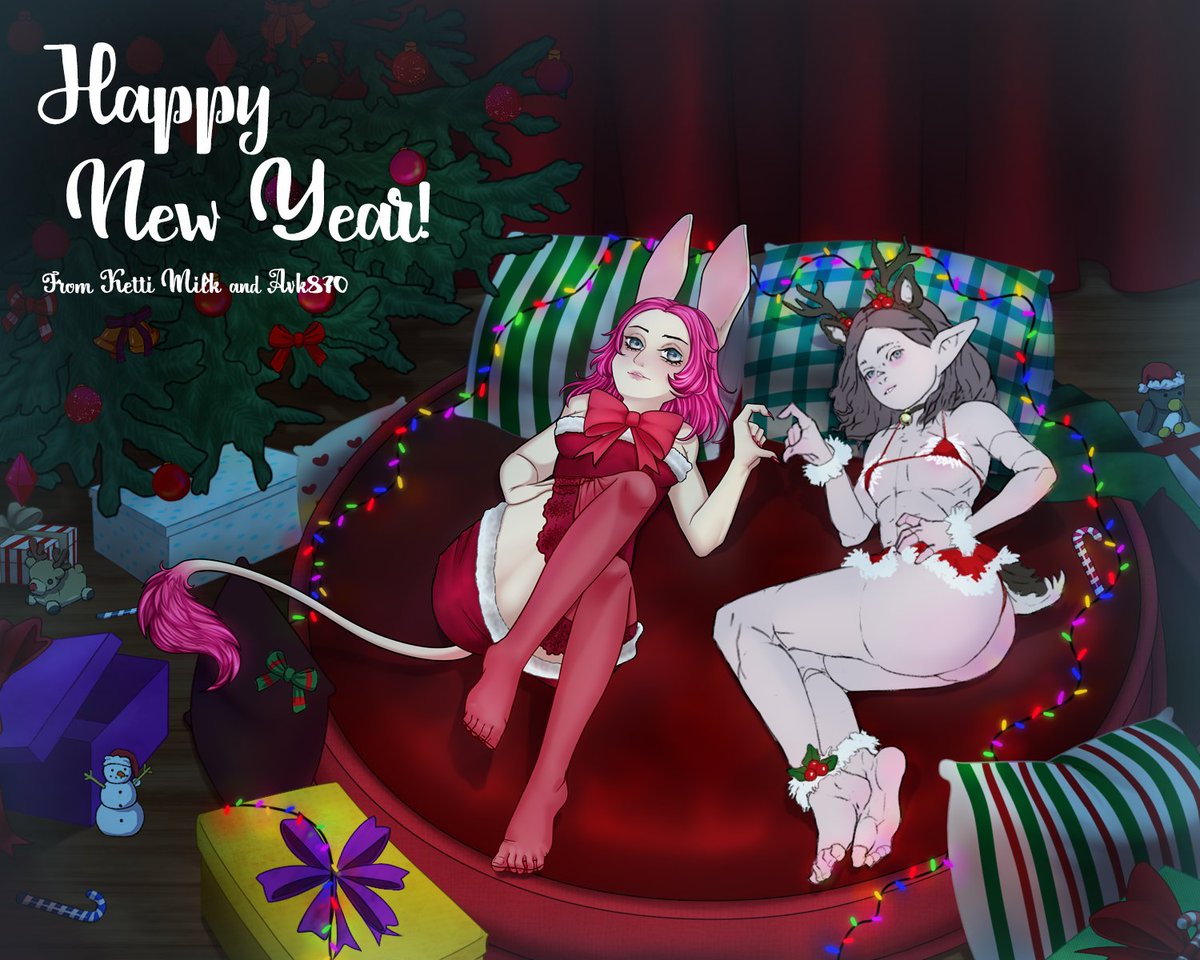 Happy New Year, everyone! :3 :3 :3
I participated in a collaboration with my friend artist Ketti Milk ( vk.com/milk_jerboa ) :3 Her charming OС Jerboa and  my OC Katherine wish everyone a happy and beautiful New Year :3 :3 :3