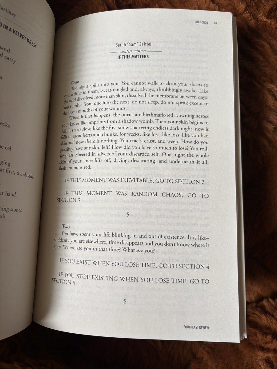 SaltielSarah's tweet photo. Some body horror for the new year! So excited about my nonfiction choose your own adventure piece, winner of the Ned Stuckey-French nonfiction prize and recently published by @SoutheastReview ! This piece is an excerpt of a full-length  choose your own adventure book in progress https://t.co/JZxvb9Oqaw
