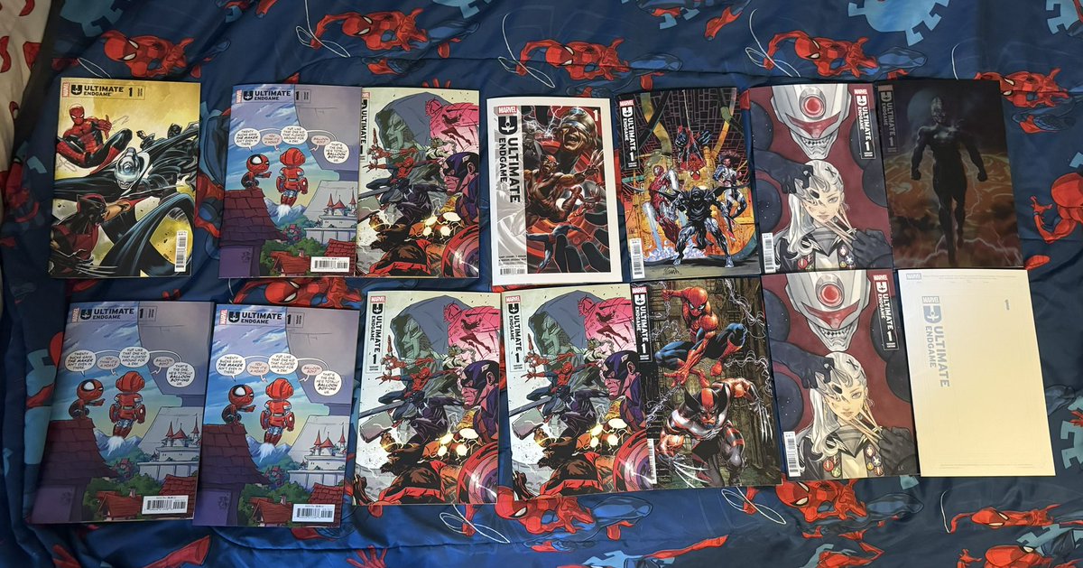 spidermanias's tweet image. THESE ARE THE 14 COVERS I PULLED FROM THE ULTIMATE ENDGAME BLIND BAG. THIS IS OUTRAGEOUS MAN NO SKETCHES 😭😭😭😭😭😭😭😭😭