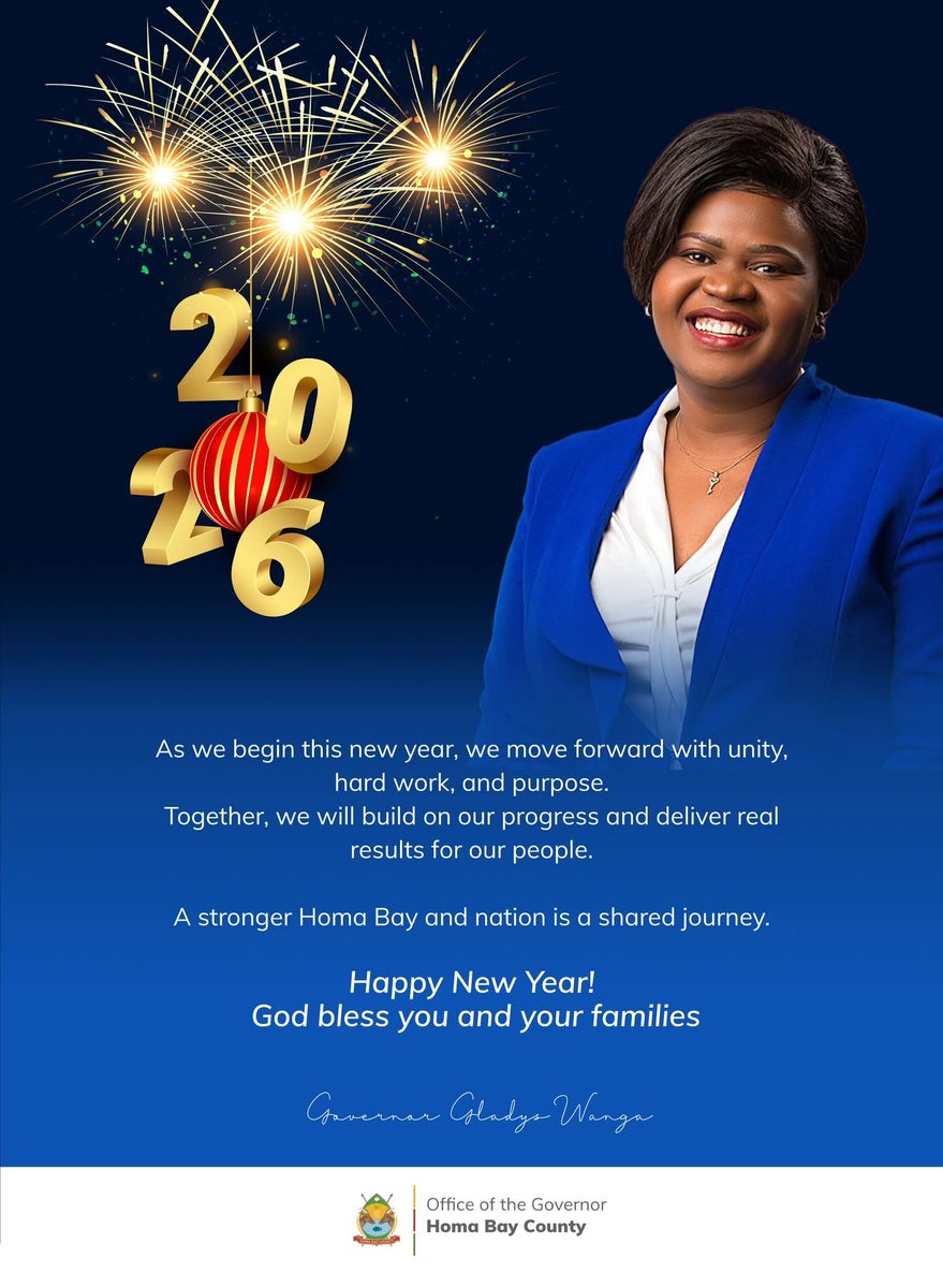 Let's step into 2026 together with hope and unity. May this New Year bring blessings of health, abundance, and safety to the great people of Homa Bay, our ODM family worldwide, and all the great people of Kenya. 
Happy new year! 🎊 Be blessed.