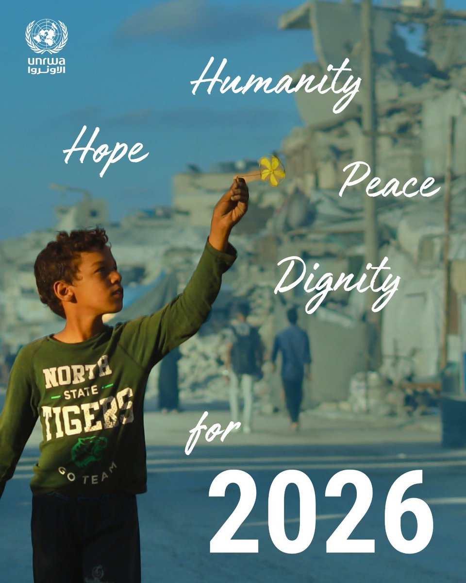 Hope. Humanity. Dignity. Peace.

They have been in short supply in #Gaza, the #WestBank and the rest of the region for too long.

As 2026 begins, I wish these values will find their meaning for #Palestine Refugees &amp; anyone impacted by conflict.