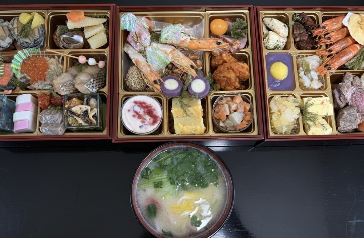 0ptada0's tweet photo. 明けましておめでとうございます🎉
今年は歳を考えて自分を大切にする年にしようと思います♪
Amazonのおせち福袋❤️
美味しかった🙌
#2026抱負
#我が家のおせち https://t.co/12AGfoIVbb