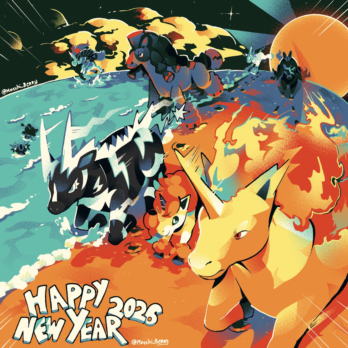 MolchiBerry's tweet image. ✨!!HAPPY NEW YEAR EVERYONE!!✨

2026 is the year of the horse! So wanted to put som horse mon into a drawin! And for this drawin, wanted to pit everything i learned this year into one piece!!
Hope yall have a great 2026!!