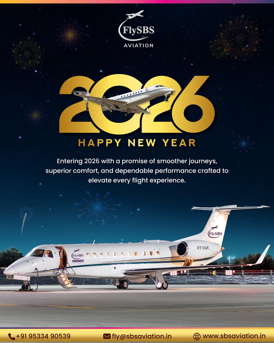 FlySBSAviation's tweet photo. ✨ Happy New Year 2026 ✨

#FlySBSAviation extends warm New Year wishes to our clients, partners, and aviation community. Thank you for choosing us to redefine private travel.

#newyear2026 #aviation #indianaviation #privatejetcharters #businessjet https://t.co/9l8SfbTjDM