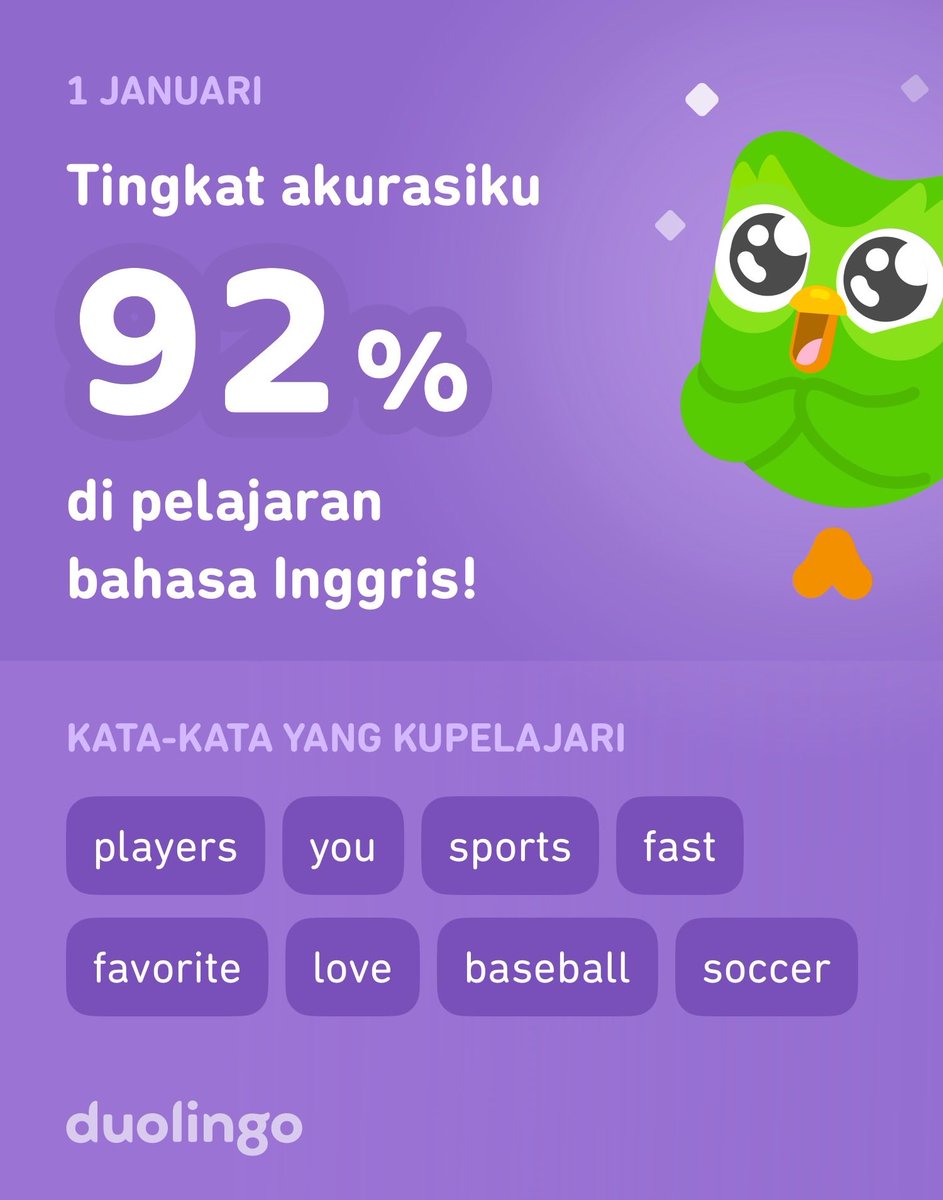 Aku sedang belajar bahasa Inggris di Duolingo! Seru, efektif, dan gratis!