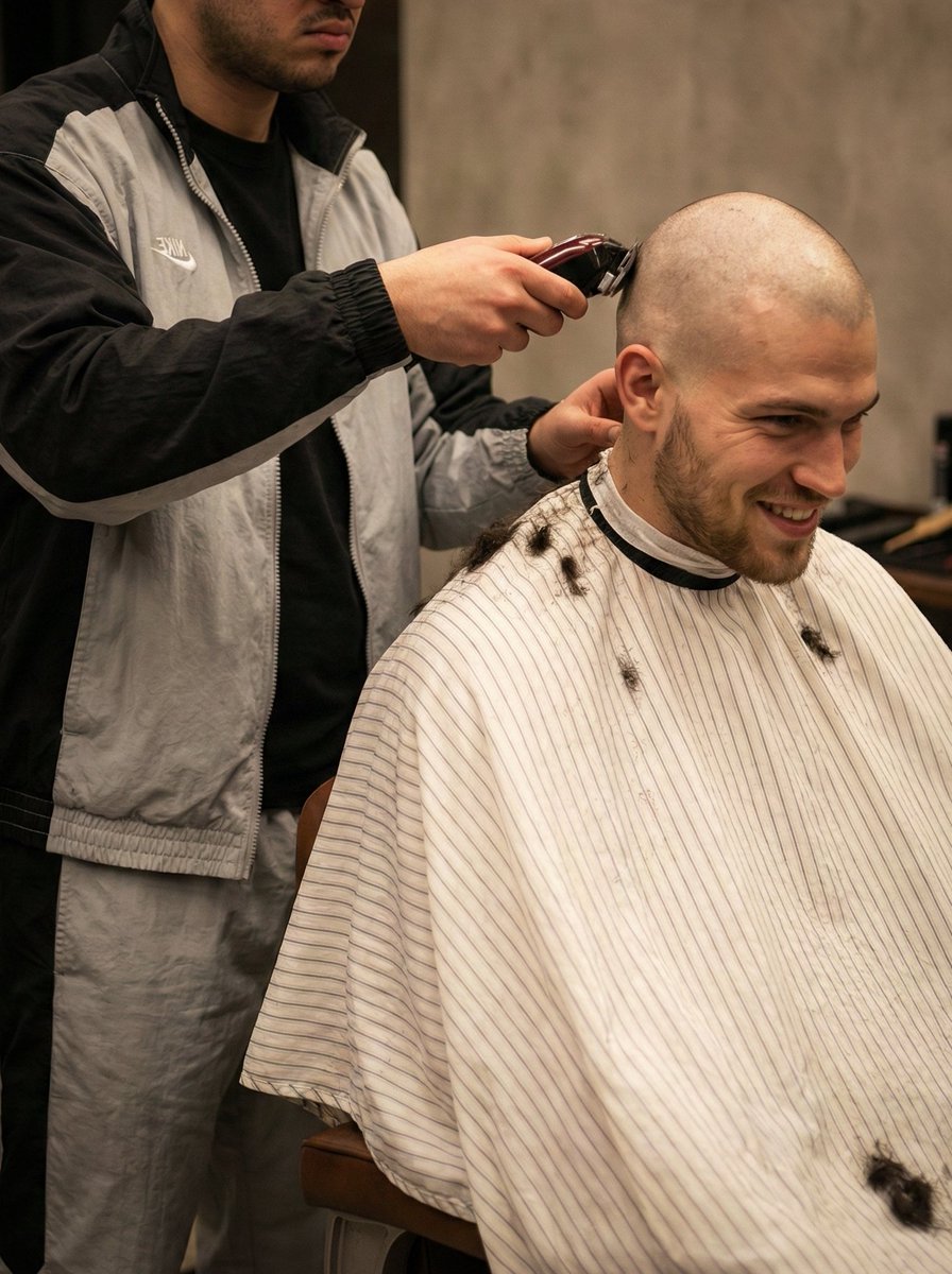 Buzzitallofff's tweet photo. Guard slipped. We knew it was game over. Shaved it all off like a man - no patch jobs, no excuses...
#BarbershopMoment #NoGuard #BaldSeason #FadeFail #ScalpOut #RespectTheBuzz https://t.co/ijpoBT3S7A