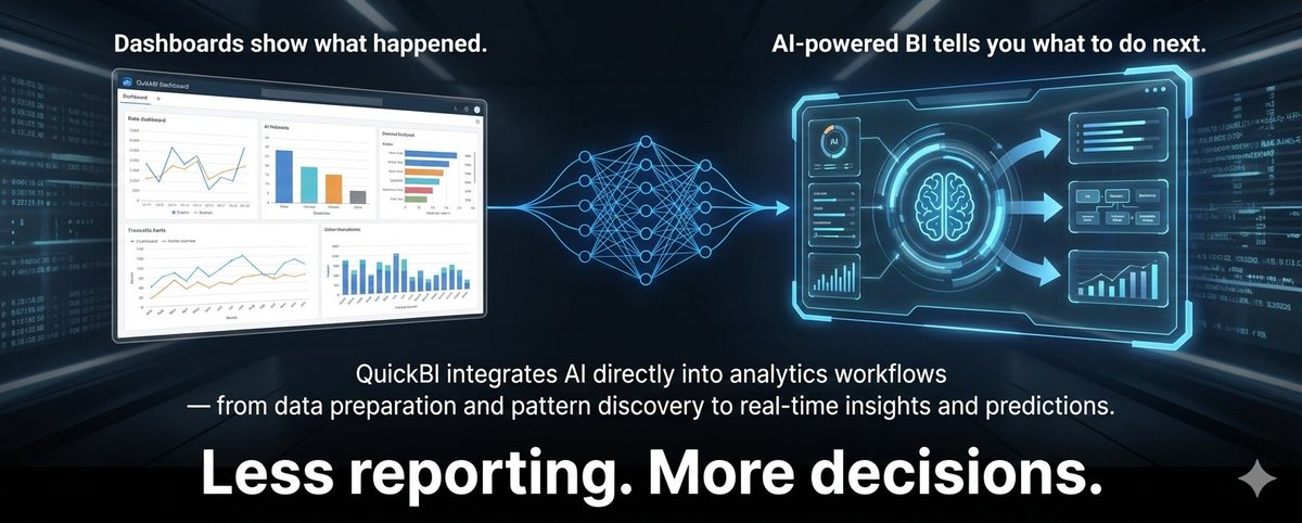 quick68554's tweet photo. Dashboards show what happened.
AI-powered BI tells you what to do next.
QuickBI integrates AI directly into analytics workflows — from data preparation and pattern discovery to real-time insights and predictions.

Less reporting. More decisions. 🚀
#BI https://t.co/AF0pSYcGRy