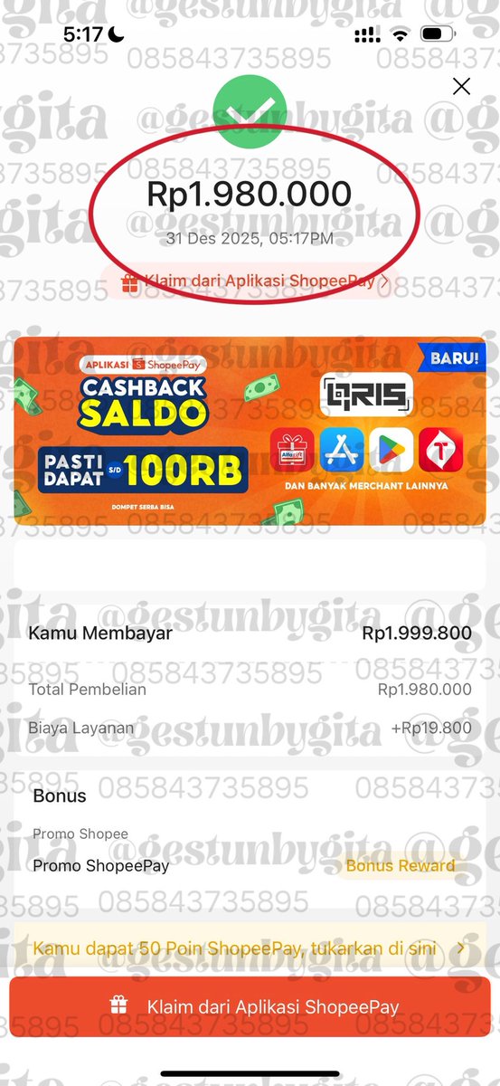 gestunbygita's tweet image. 🗓️ 31 Desember 2025

yuk pencairan gesek tunai / gestun limit paylater diubah jadi uang tunai satset dijamin super amanah anti tipu / trusted bgt kakk🙌🏻🙌🏻

💸 yup paylater 4,000,000
💸 ovo paylater 2,923,000
💸 spaylater 1,980,000
💸 spaylater 1,980,000

#testiybygita
