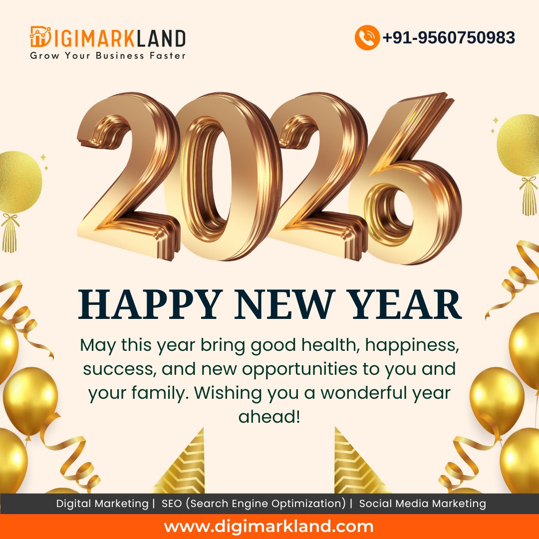 DigiMarkLand's tweet photo. Happy New Year 2026! 
May 2026 bring you growth, success, good health, and exciting new opportunities.

#Welcome2026 #HappyNewYear2026 #DigiMarkLand #DigitalGrowth #SEOAgency #MarketingExperts #NewYearNewGoals #BusinessSuccess #GrowOnline https://t.co/6jOaoItxaQ