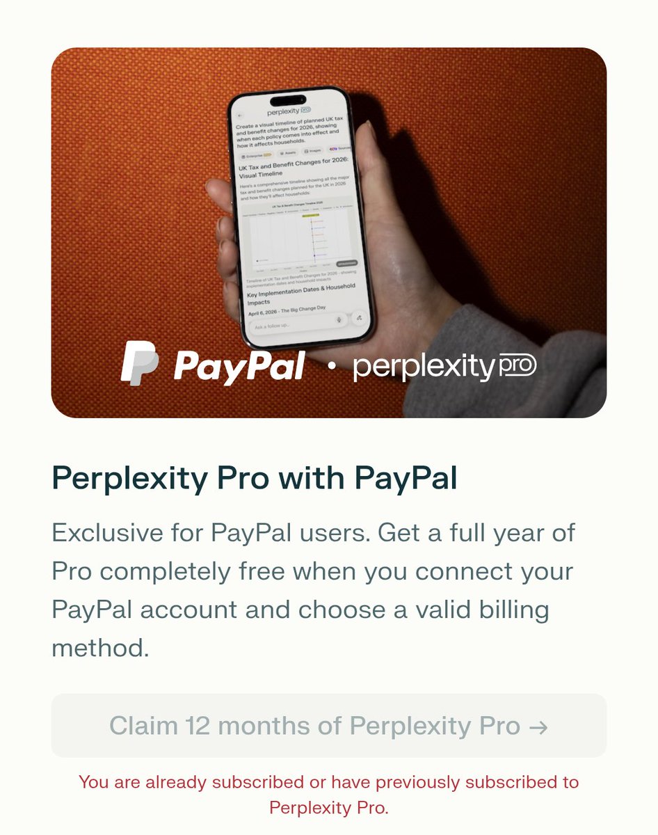 Perplexity PayPal offer
