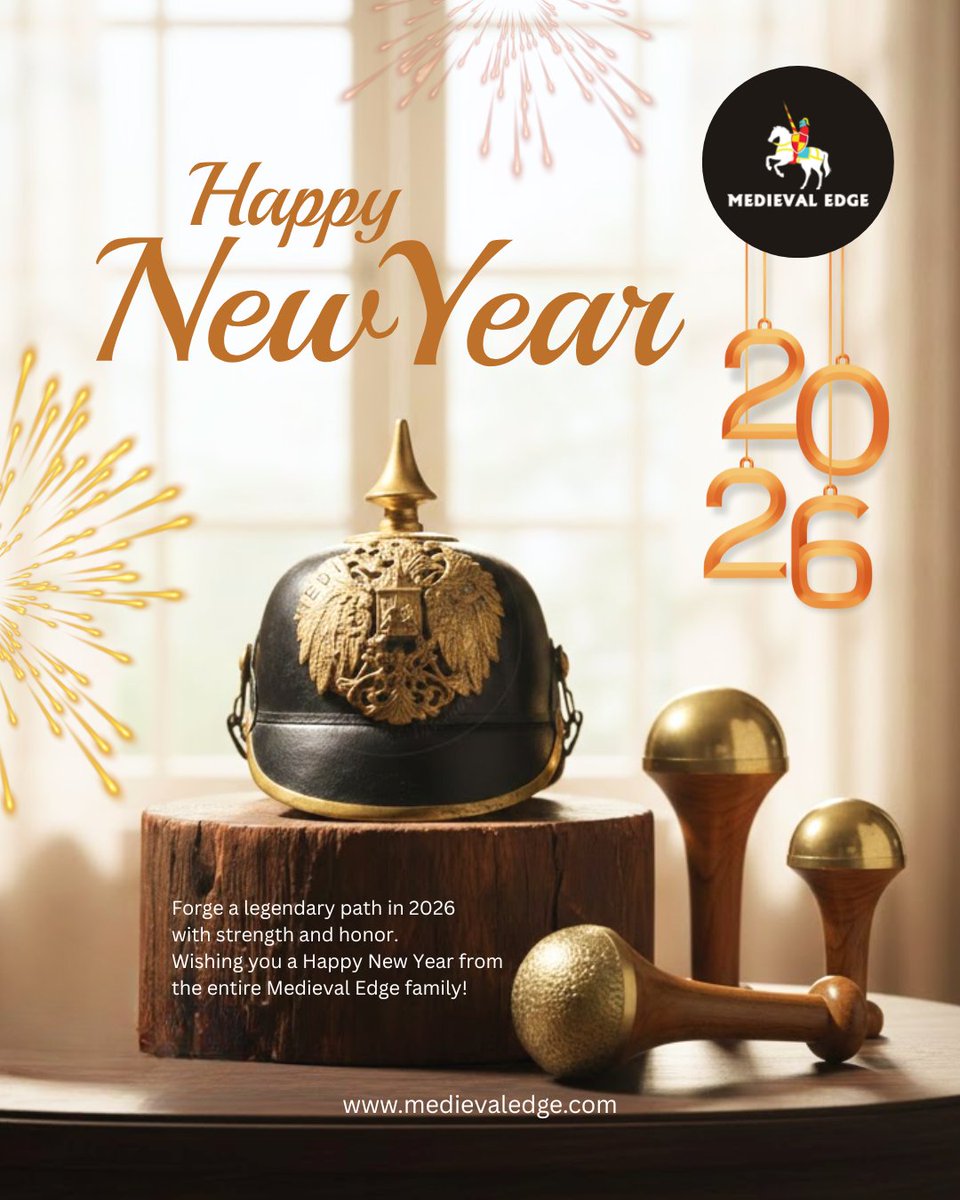 medievaledge's tweet photo. Step into 2026 with courage, craft, and character ⚔️✨
May this year forge new victories, stronger ambitions, and timeless success.
Wishing you a bold and prosperous New Year from all of us at Medieval Edge. https://t.co/iTOI6R6hdv