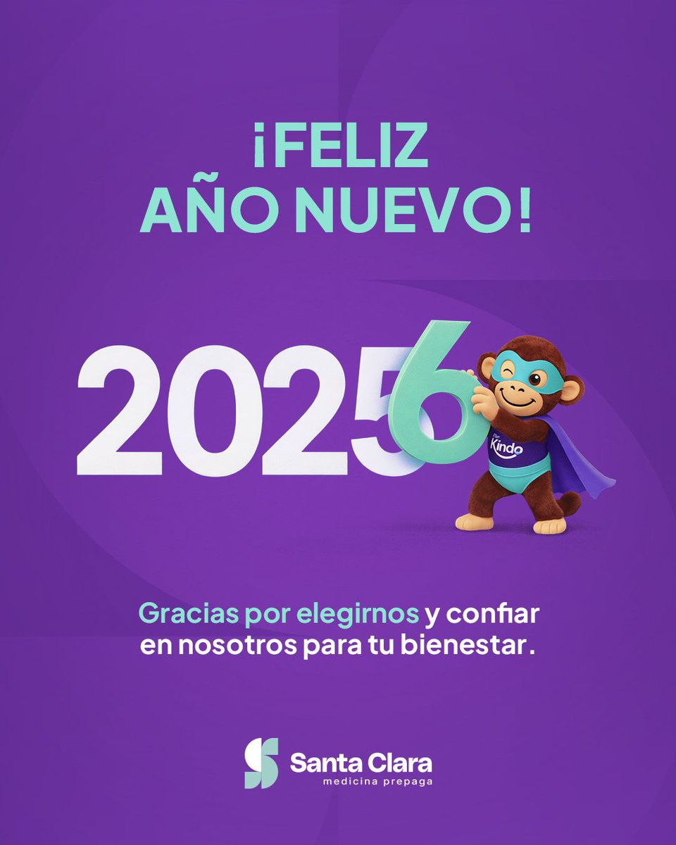 SantaClaraMP's tweet photo. ¡Gracias por elegirnos durante el 2025! 💜 

Tu confianza es nuestra mayor motivación para este nuevo año ✨

¡Feliz 2026! 🎆

#SantaClaraMedicinaPrepaga https://t.co/tgOs8MRHkI