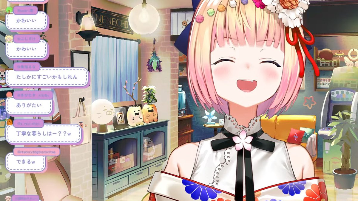 5px's tweet image. 新年あけおめ枠お疲れさま～。両目ウィンク助かる。今年も大忙しな一年みたいだから、健康には気を付けつつ、活動頑張ってね。今年もよろしく～。二度寝の結果、果たして五目並べには間に合うのか……？ #桃鈴ねね生配信